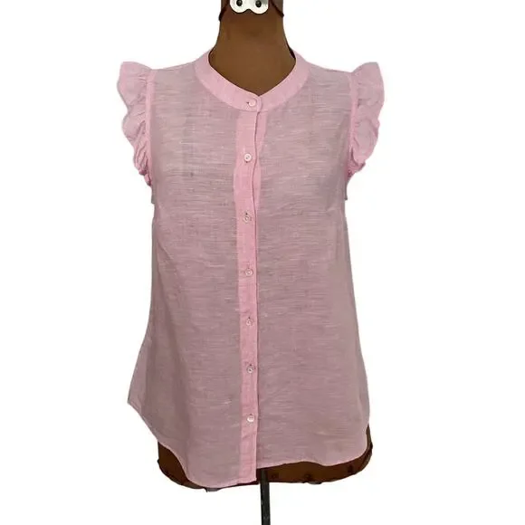 Lilly Pulitzer Sz S Briette Linen Button Down Shirt Pink Classic Vacation Resort - Picture 3 of 12